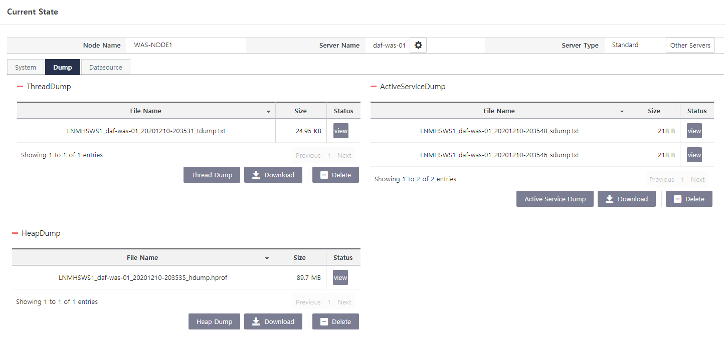 diagnostics current status dump