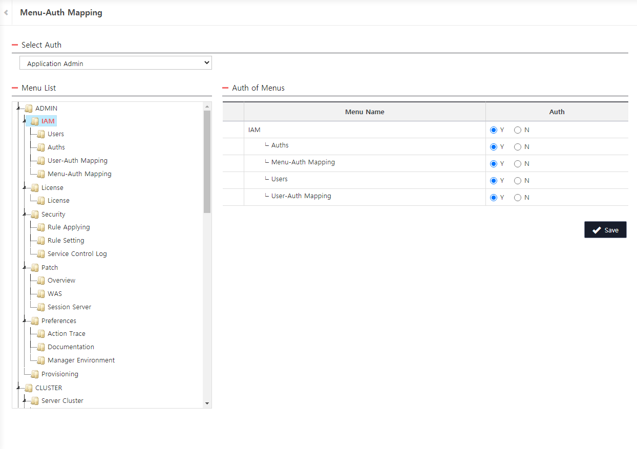 admin menu auth mapping