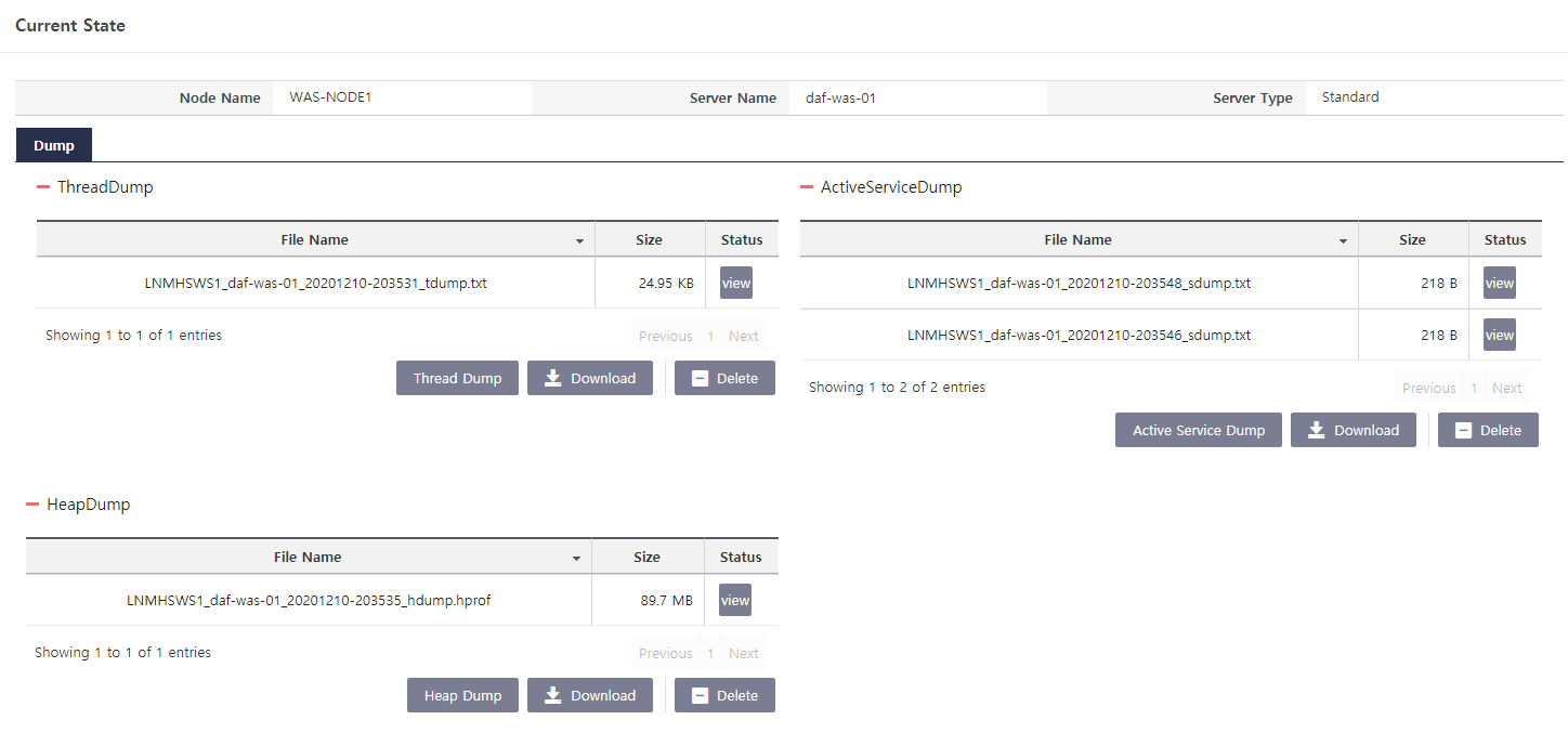 diagnostics current status dump