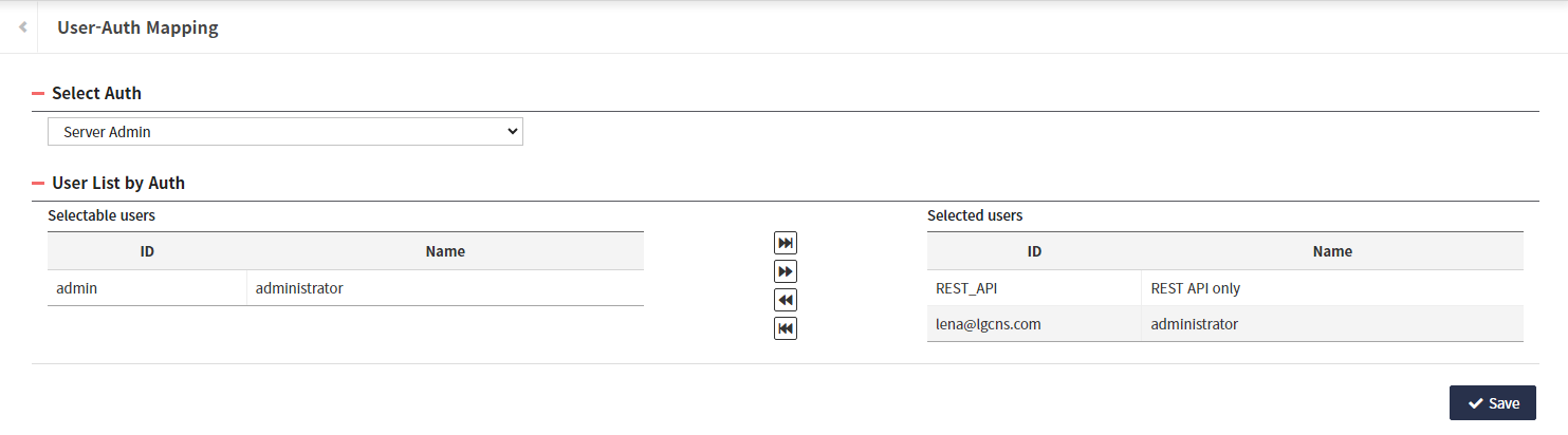 admin user auth mapping